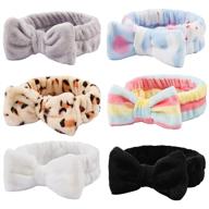 🎀 6 pack spa headband makeup headband: coral fleece facial headband for washing face, cosmetic bow headbands - terry cloth headbands for women and girls logo