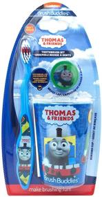 img 2 attached to 🦷 Зубная щетка Thomas Premium Soft Bristle Toothbrush Set - набор из ручной зубной щетки, защитного крышечки и полоскательной чашки для детей - идеальный подарок на день рождения и предметы праздничного настроения для мальчиков и девочек.