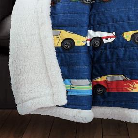 img 3 attached to 🏎️ Navy Cars Throw by Lush Decor: Fuzzy Reversible Sherpa Blanket featuring Racing Print Design for Kids - 60” x 50”