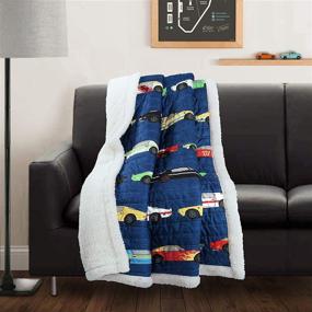 img 4 attached to 🏎️ Navy Cars Throw by Lush Decor: Fuzzy Reversible Sherpa Blanket featuring Racing Print Design for Kids - 60” x 50”