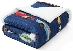 img 2 attached to 🏎️ Navy Cars Throw by Lush Decor: Fuzzy Reversible Sherpa Blanket featuring Racing Print Design for Kids - 60” x 50”