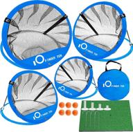 finger ten enhanced golf chipping practice net with mat set - 24'' 18'' 12'' 9'' indoor backyard hitting nets for target practice - including pop up net, target mat, 12''×24'' rubber tees and foam balls logo