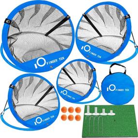 img 4 attached to FINGER TEN Enhanced Golf Chipping Practice Net with Mat Set - 24'' 18'' 12'' 9'' Indoor Backyard Hitting Nets for Target Practice - Including Pop Up Net, Target Mat, 12''×24'' Rubber Tees and Foam Balls