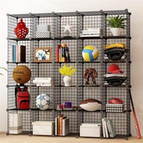 img 3 attached to KOUSI 14x14 Wire Cube Storage, Metal Grid Organizer, 25-Cube Modular Shelving Unit, Stackable Bookcase - Perfect for Living Room, Bedroom, Office, Garage