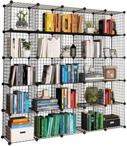 img 4 attached to KOUSI 14x14 Wire Cube Storage, Metal Grid Organizer, 25-Cube Modular Shelving Unit, Stackable Bookcase - Perfect for Living Room, Bedroom, Office, Garage
