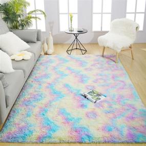 img 4 attached to 🌈 Ucomn Fluffy Velvet Rainbow Area Rug - Colorful and Cute Home Decor for Girls Kids, Plush Indoor Carpet for Living Room, Bedroom, Nursery - 5'x 8’ Rainbow