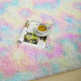 img 3 attached to 🌈 Ucomn Fluffy Velvet Rainbow Area Rug - Colorful and Cute Home Decor for Girls Kids, Plush Indoor Carpet for Living Room, Bedroom, Nursery - 5'x 8’ Rainbow