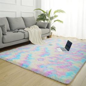 img 2 attached to 🌈 Ucomn Fluffy Velvet Rainbow Area Rug - Colorful and Cute Home Decor for Girls Kids, Plush Indoor Carpet for Living Room, Bedroom, Nursery - 5'x 8’ Rainbow