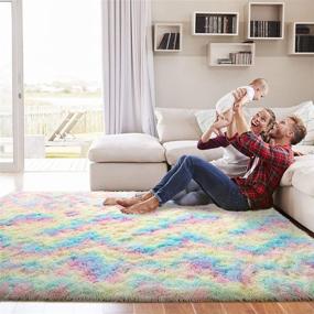 img 1 attached to 🌈 Ucomn Fluffy Velvet Rainbow Area Rug - Colorful and Cute Home Decor for Girls Kids, Plush Indoor Carpet for Living Room, Bedroom, Nursery - 5'x 8’ Rainbow