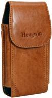 📱 hengwin genuine leather samsung note 20 ultra holster - premium cell phone carrying pouch with belt clip for samsung s20 ultra, s9 plus, s8 plus, note 10, 9, 8, 5, 4 - brown (fits phone with case) logo