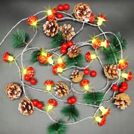 10ft 20led christmas garland string lights with mushroom, pinecone, and red berry - battery operated fairy xmas string lights for indoor and outdoor holiday decorations логотип