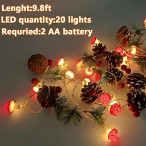 img 3 attached to 10ft 20LED Christmas Garland String Lights with Mushroom, Pinecone, and Red Berry - Battery Operated Fairy Xmas String Lights for Indoor and Outdoor Holiday Decorations