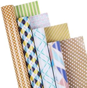 img 4 attached to 🎁 Versatile and Eco-Friendly All Occasions Reversible Wrapping Paper - 24 Roll Sheets - Neutral Patterns for Men and Women, Geometric, Checkered, Plaid, and Marble Designs - 17.5 X 27.5 inches