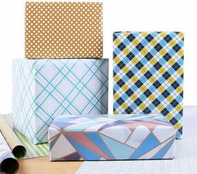 img 2 attached to 🎁 Versatile and Eco-Friendly All Occasions Reversible Wrapping Paper - 24 Roll Sheets - Neutral Patterns for Men and Women, Geometric, Checkered, Plaid, and Marble Designs - 17.5 X 27.5 inches