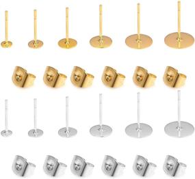 img 3 attached to OBSEDE 200-Piece Stainless Steel Earring Posts with Backs for Earring Making - 5 Sizes, Golden & Silver Colors