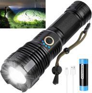 high lumens rechargeable led flashlights - 90000 lumens super bright tactical flashlight with 5 light modes, zoomable, waterproof for hiking, camping, and cycling (black) logo