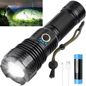 img 4 attached to High Lumens Rechargeable LED Flashlights - 90000 Lumens Super Bright Tactical Flashlight with 5 Light Modes, Zoomable, Waterproof for Hiking, Camping, and Cycling (Black)