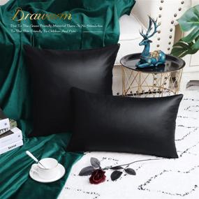 img 1 attached to 🛋️ Pack of 2 Black Faux Leather Throw Pillow Covers Cases, 12 X 20 Inches for Living Room, Garden, Couch, Bed, Sofa, Chair - Decorative Pillows Couch