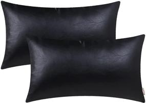 img 4 attached to 🛋️ Pack of 2 Black Faux Leather Throw Pillow Covers Cases, 12 X 20 Inches for Living Room, Garden, Couch, Bed, Sofa, Chair - Decorative Pillows Couch