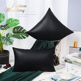 img 2 attached to 🛋️ Pack of 2 Black Faux Leather Throw Pillow Covers Cases, 12 X 20 Inches for Living Room, Garden, Couch, Bed, Sofa, Chair - Decorative Pillows Couch