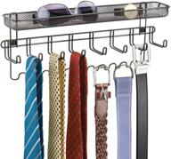 🧺 mdesign closet wall mount men's accessory storage organizer rack - holds belts, neck ties, watches, change, sunglasses, wallets - 19 hooks and basket - bronze logo