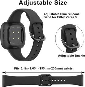 img 2 attached to 🖤 3-Pack Slim Silicone Bands for Fitbit Versa 3/Sense - Replacement Sport Wristbands in Black, Navy Blue, Grey