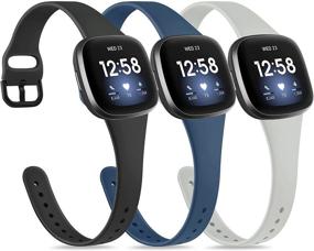 img 4 attached to 🖤 3-Pack Slim Silicone Bands for Fitbit Versa 3/Sense - Replacement Sport Wristbands in Black, Navy Blue, Grey