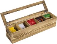 torched blonde wood tea storage box with clear lid - 5-compartment organizer for tea bags, coffee pods, and capsules логотип