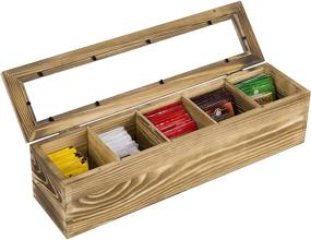 img 4 attached to Torched Blonde Wood Tea Storage Box with Clear Lid - 5-Compartment Organizer for Tea Bags, Coffee Pods, and Capsules