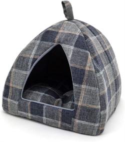 img 3 attached to 🐶 Plaid Linen Pet Tent Bed for Dogs and Cats, 16"x16"x14" - Best Pet Supplies