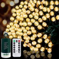 turnmeon 66ft 200 led christmas string lights decoration timer remote 8 modes battery operated green wire waterproof christmas decoration home indoor outdoor xmas tree yard garden patio(warm white) logo