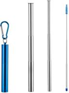 🥤 2-pack portable reusable drinking straws, 0.6" and 0.4" wide stainless steel metal straws for 16-30oz tumblers, collapsible & foldable straw with aluminum case, long cleaning brush (blue) logo