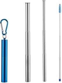 img 4 attached to 🥤 2-Pack Portable Reusable Drinking Straws, 0.6" and 0.4" Wide Stainless Steel Metal Straws for 16-30oz Tumblers, Collapsible & Foldable Straw with Aluminum Case, Long Cleaning Brush (Blue)