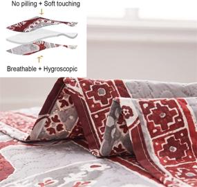 img 2 attached to 🦌 Moose Xmas Quilts: King Size Christmas Reindeer Bedding Sets for Lodge Cabin, Lightweight Rustic Elk Snowflake Bed Cover, Red Grey Stripe Quilt Set