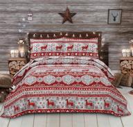 🦌 moose xmas quilts: king size christmas reindeer bedding sets for lodge cabin, lightweight rustic elk snowflake bed cover, red grey stripe quilt set logo