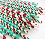 christmas paper straws for drinking: snowflakes, candy canes & green/red stripes - pack of 75 logo