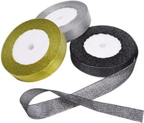 img 3 attached to 🎁 75 Yards Metallic Glitter Ribbon Set in Golden, Silvery, Silver-Black Shades - Ideal for Gift Wrapping, Birthday, Holiday, Graduation, and Party Decorations