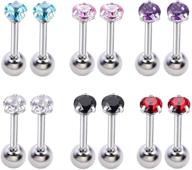 dazzling stainless steel diamond barbell studs cartilage earrings set for women and 💎 girls - tragus, helix, and cz piercings with screw on backs - 3mm, 4mm, 5mm logo