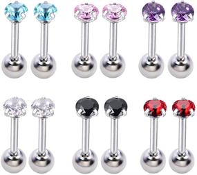 img 2 attached to Dazzling Stainless Steel Diamond Barbell Studs Cartilage Earrings Set for Women and 💎 Girls - Tragus, Helix, and CZ Piercings with Screw On Backs - 3mm, 4mm, 5mm