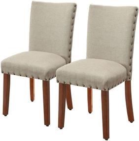 img 4 attached to Улучшите свой обеденный опыт с набором стульев для обеда HomePop Parsons Classic с обивкой - с декоративными гвоздями и бурлаповой обивкой (набор из 2)