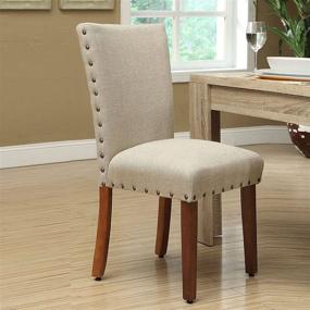 img 2 attached to Улучшите свой обеденный опыт с набором стульев для обеда HomePop Parsons Classic с обивкой - с декоративными гвоздями и бурлаповой обивкой (набор из 2)