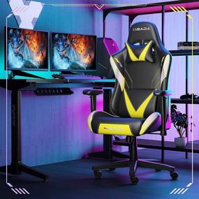 img 3 attached to 🎮 Hbada Gaming Chair with Lumbar Support - Ergonomic Carbon Fiber Leather High Back Video Game Chair - Heavy Duty Computer Swivel Chairs - Yellow with Purple