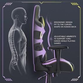 img 2 attached to 🎮 Hbada Gaming Chair with Lumbar Support - Ergonomic Carbon Fiber Leather High Back Video Game Chair - Heavy Duty Computer Swivel Chairs - Yellow with Purple