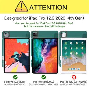 img 3 attached to Чехол Ztotop для iPad Pro 12.9 дюйма 4-го и 3-го поколения 2020/2018 | Держатель для карандаша, полная защита корпуса, прочный ударопрочный чехол | Автоматический режим сна/будильник, поддержка зарядки 2-го поколения карандаша | Инк Грин