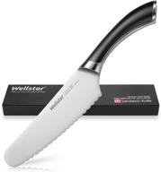 🔪 wellstar 6.5 inch german stainless steel serrated sandwich knife - sharp utility knife for bread, vegetables, and meat - multipurpose kitchen knife with full tang handle logo