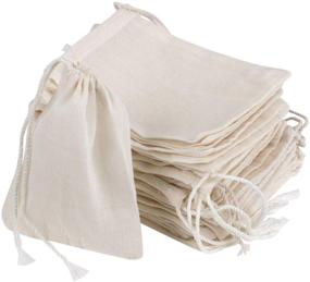 img 2 attached to AKOAK 20-Piece Pack of 4x3 Inch Muslin Drawstring Bags - Natural Cotton Bags for Spices, Tea, and Herbs