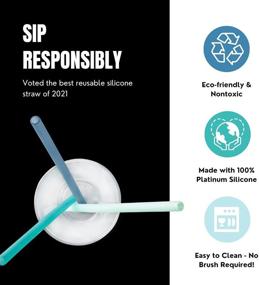 img 2 attached to 🥤 GoSili Translucent Reusable Silicone Straw, Soft and Non-toxic, Dishwasher Safe, 10.5 Inches Extra Long, 12 Count, Cobalt/Teal/Mint