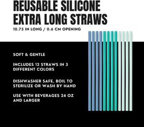 img 3 attached to 🥤 GoSili Translucent Reusable Silicone Straw, Soft and Non-toxic, Dishwasher Safe, 10.5 Inches Extra Long, 12 Count, Cobalt/Teal/Mint