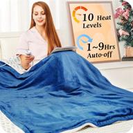 🔌 blue electric heated blanket throw - flannel sherpa, rapid heating, 50"x60" size, 10 heat levels, 9-hour auto-off timer, led display - home office use, machine washable, etl certified - mia&amp;coco logo