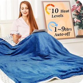 img 4 attached to 🔌 Blue Electric Heated Blanket Throw - Flannel Sherpa, Rapid Heating, 50"x60" Size, 10 Heat Levels, 9-Hour Auto-Off Timer, LED Display - Home Office Use, Machine Washable, ETL Certified - Mia&amp;Coco